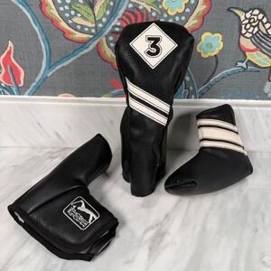 PGA Tour‎ Golf Club Head Covers Lot of 3 Putter Driver Wood 3 Black Faux Leather